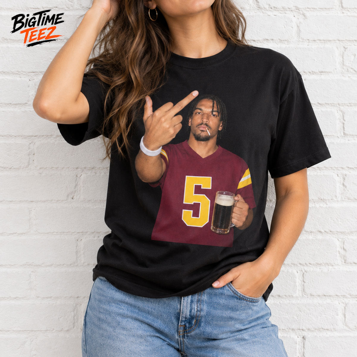 Jayden Daniels Smoking and Giving the Middle Finger Shirt